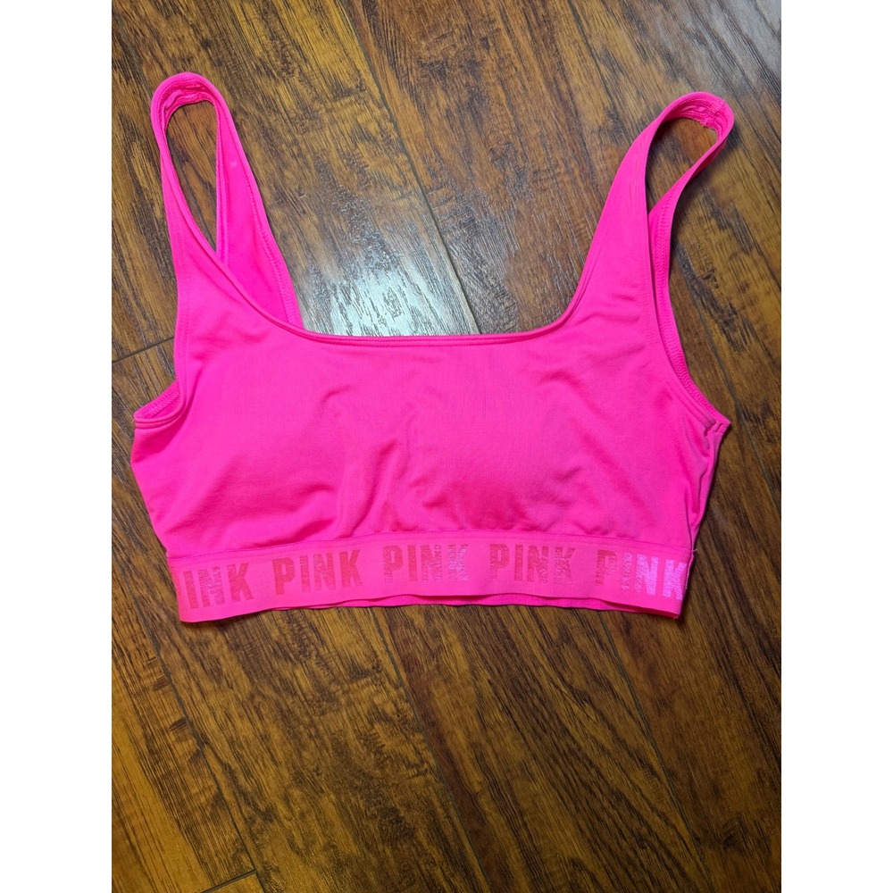 Victoria's Secret PINK Neon Hot Pink Seamless Logo Bralette Sports Bra Womens